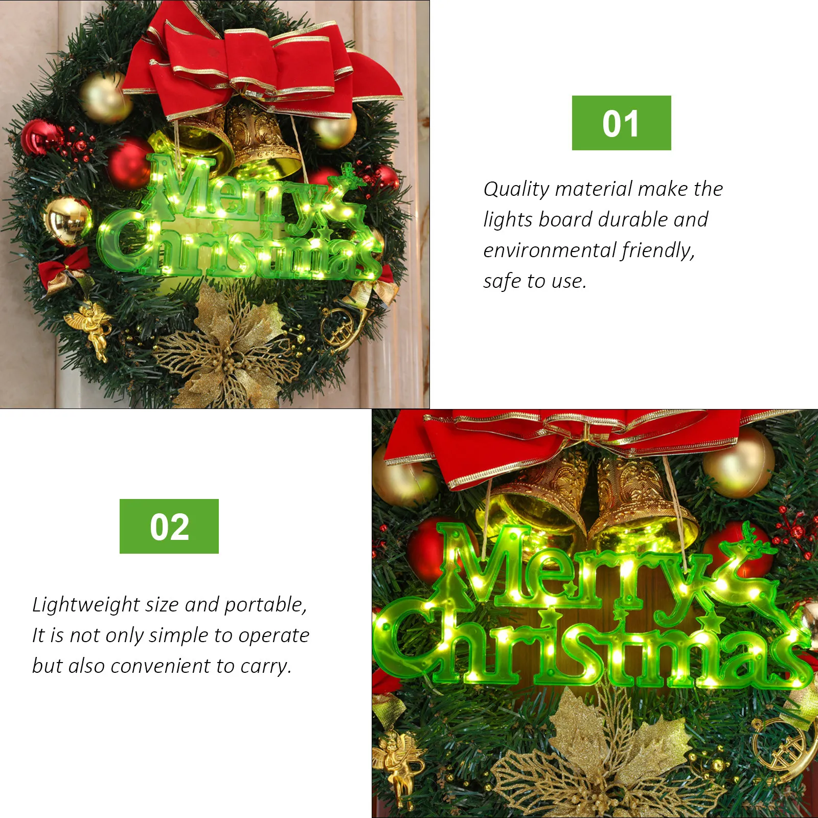 Merry Christmas Letter Light Board Portable Hanging Rope Design Christmas Garland Decorative Light Xmas Wreath Atmosphere