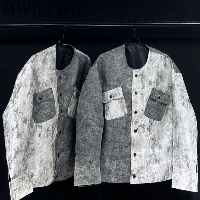 

MWJLPWQ High Street Printed Niched Design Jacket Long Sleeve For Men Round Collar Autumn Women Loose Casual Tops 2025 New 11828