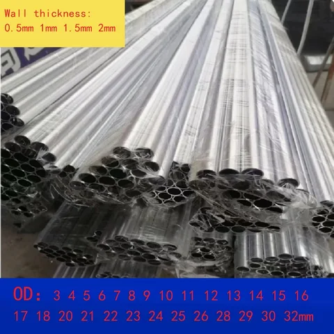 알루미늄 튜브 벽 두께 0.5mm 1mm 1.5mm 2mm 외경 3 ~ 32mm 원형 6061 알루미늄 합금 금속 파이프