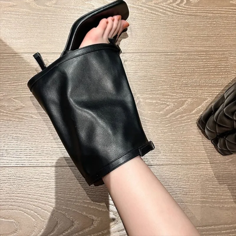 Sepatu Bot Wanita Musim Panas Model Pinch Toe, Sepatu Bot Desainer Model Celana Kulit Berkualitas Tinggi, Sepatu Bot Musim Panas Hak Tinggi Model Open Toe