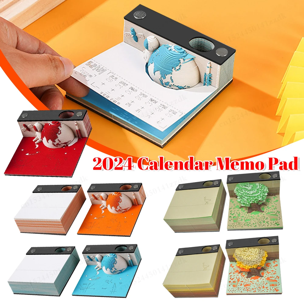 3D Notepad 2025 Calendar Memo Pad Hand-tear Carving Crafts Block Notes Hary Design Note Paper Stationery Accessories Novelty Gif