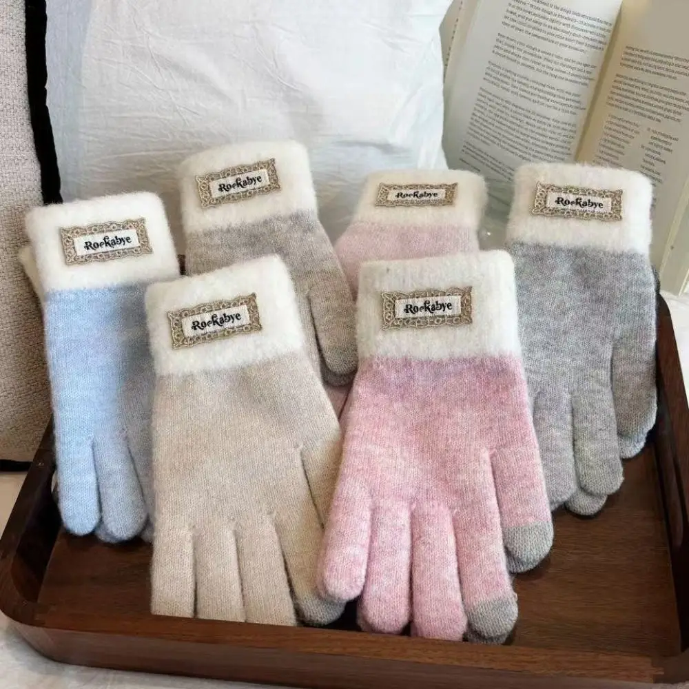 Korean Style Warm Knitted Gloves Cold-proof Touch-screen Girls Winter Gloves Soft Thicken Riding Protective Mittens Outdoor