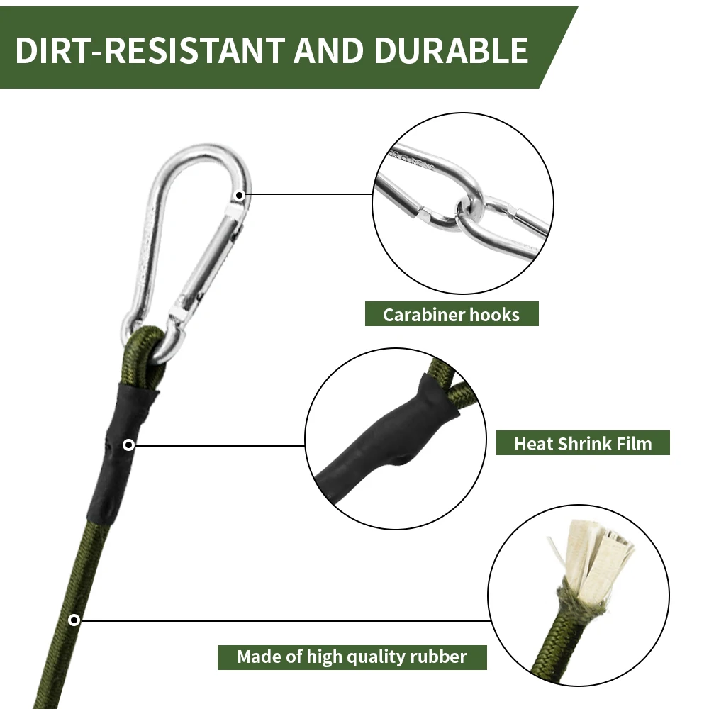 Outdoor Heavy Duty Bungee Cord Elastic Tie Strap String Carabiner Hooks Durable Luggage Packing Ropes for Tents and Gear