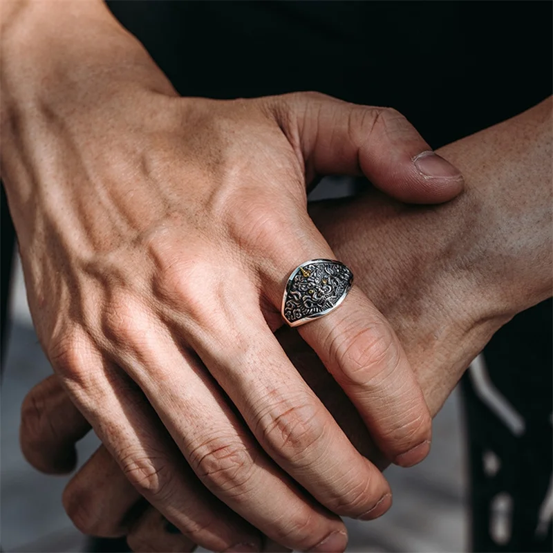 Good Luck Wealth Beast Coin Ring For Men Jewelry Domineering Releif Pixiu Animal Design Male Finger Ring Open Size
