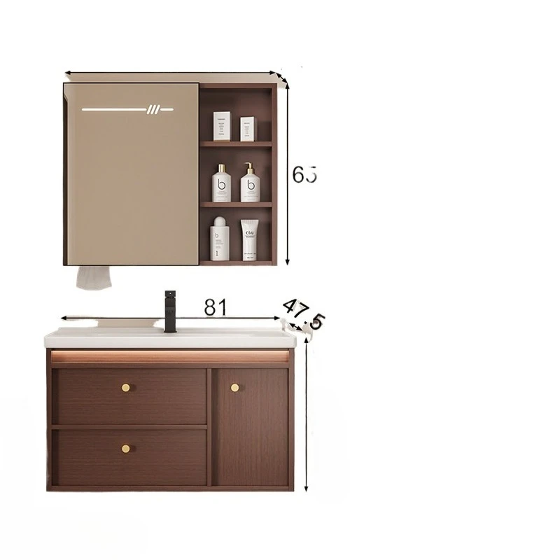 Medieval walnut color drawer honeycomb aluminum bathroom cabinet ceramic toilet washbasin cabinet