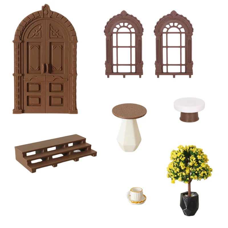 1set Dollhouse European Vintage Doorway Decorative Ornament Door Window Backdrop Photography Miniature Props Decoration Decor