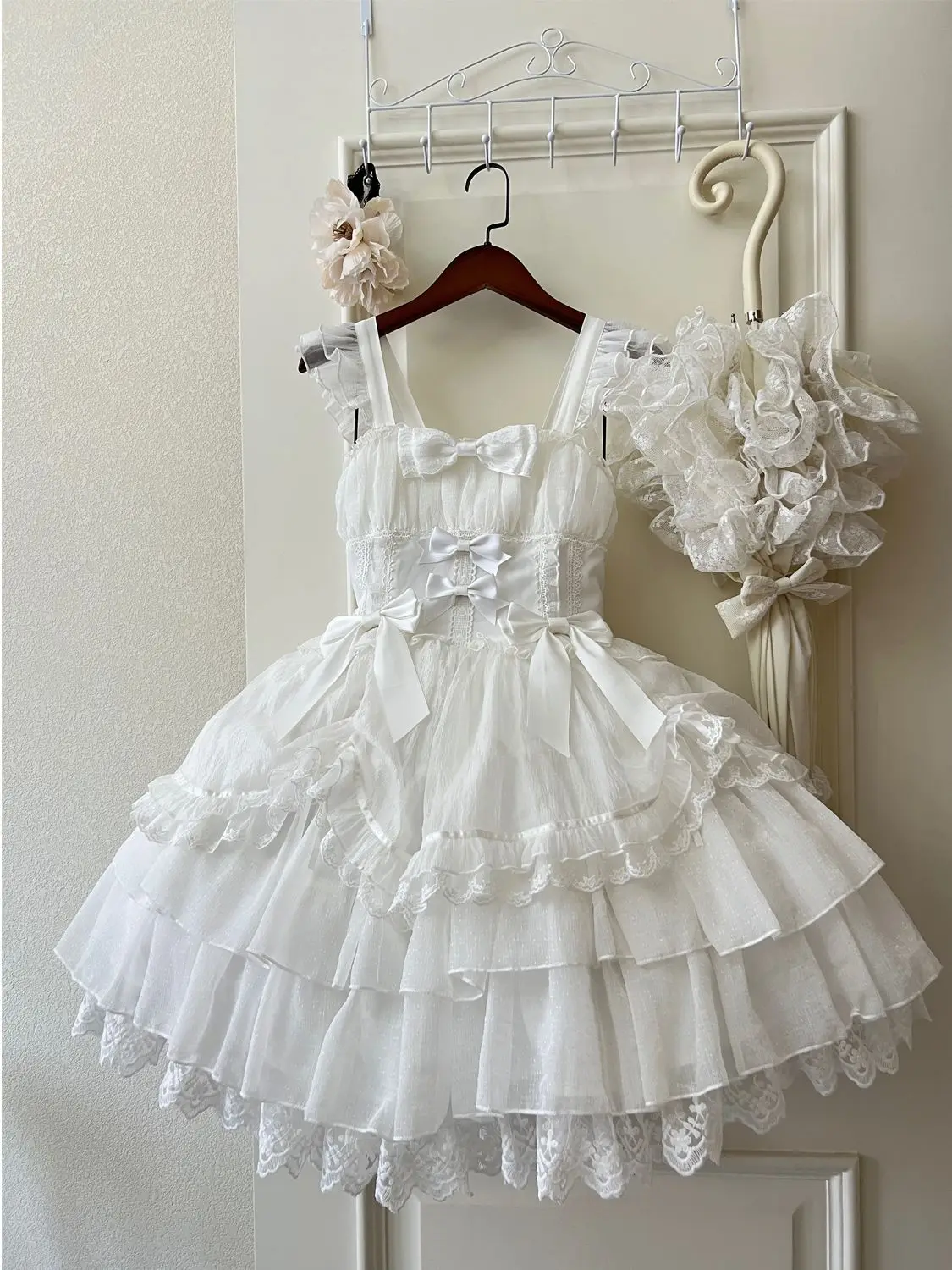 Oryginalny Projekt Nowa Letnia Sukienka Lolita Damska Słodka Kwiatowa Sukienka Ślubna Koronkowa Kokarda JSK Sukienka na Ramiączkach Czarno-Biała Księżniczka 2025