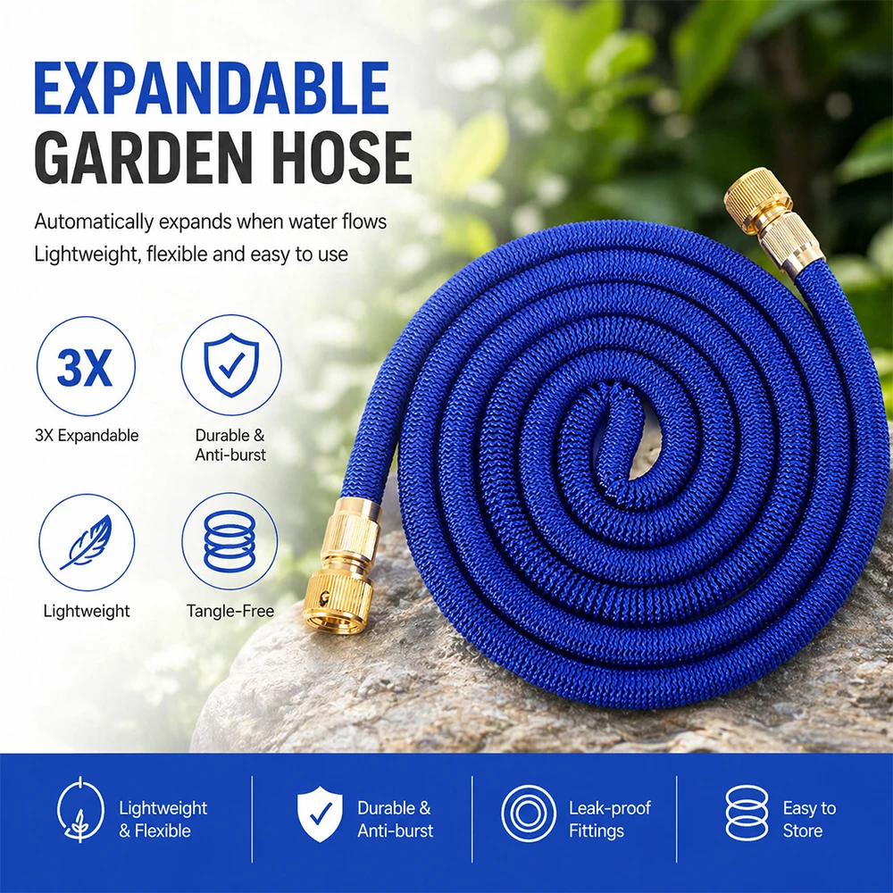 3X Telescopic TPE Water Hose Copper Plated Garden Hose for Car Wash Magic Telescopic Flexible Pipe Home Outdoor Watering