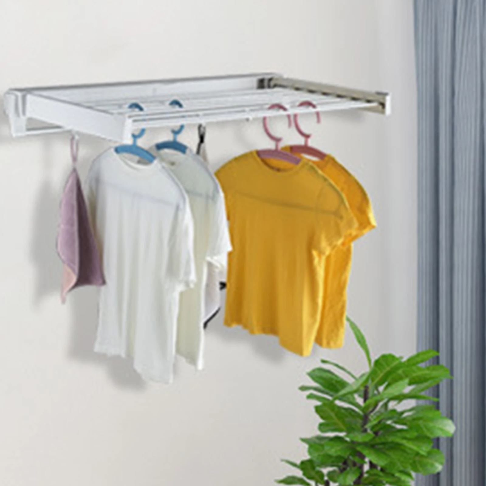 Clothes Hanger Collapsible Wall Mounted Clothes Rack Clothes Laundry Drying Rack Bedroom/Bathroom Clothes Organizer 7 Drying Rod