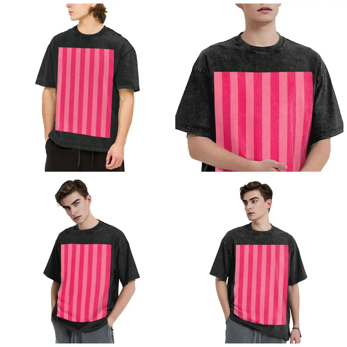 Bold Vivid Vetical Stripped Pattern Hip Hop Short Sleeve T-Shirts Washed Tops Tees Streetwear T Shirt Casual for Men woman