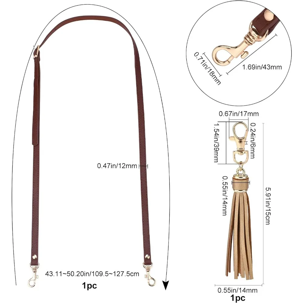 Leather Replacement Straps Adjustable Purse Crossbody Brown Shoulder Bag Strap Handles Alloy Buckles with Tassel for Men