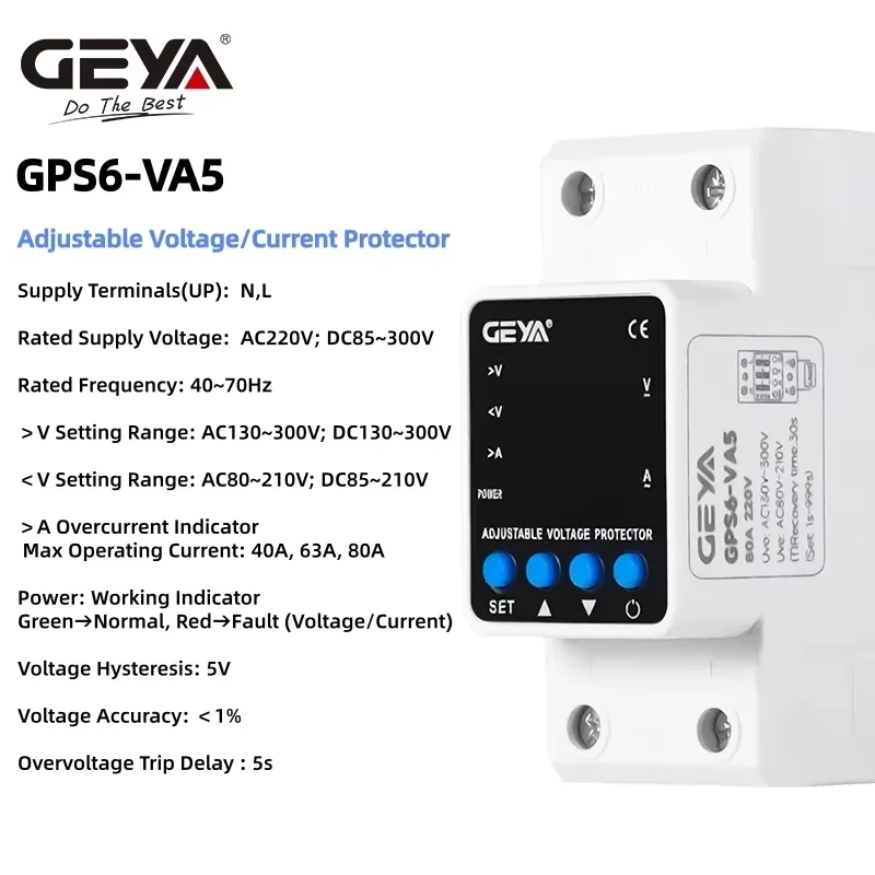 

GEYA Overvoltage & Undervoltage Protector – AC220V/380V Universal, Home/Industrial Circuit Voltage Protection Device