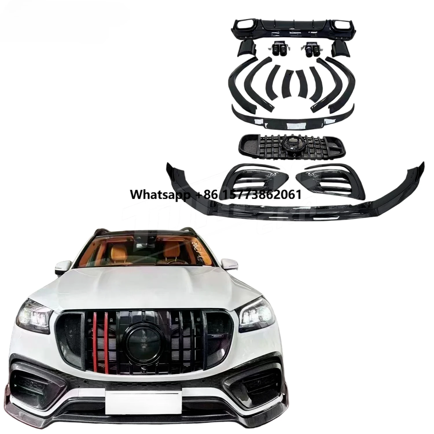 Carbon Fiber B Style Body Kit for  GLS X167 GLS450 Sport 2024-2025 Upgrade Front Lip Rear Diffuser Grill