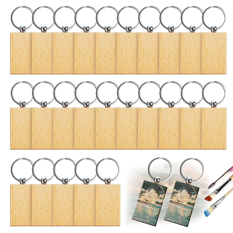 

IALJ-25Pcs Wooden Keychain Blanks Wood Keychain, Unfinished Blank Keychains Bulk, Personalized Engraving Blanks Keychains