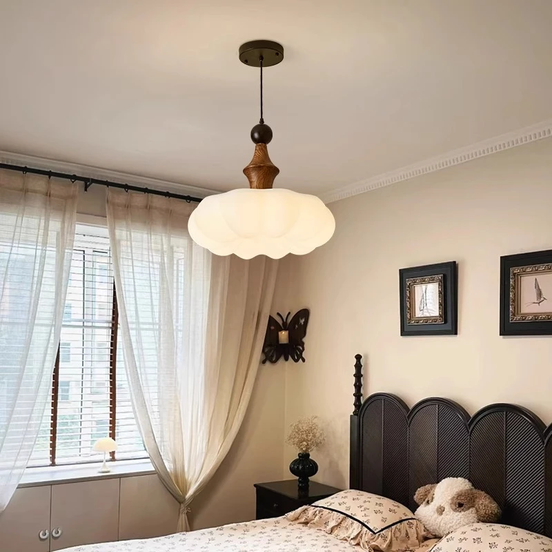 الفرنسية خمر اليقطين خشبية قلادة LED أضواء مطعم غرفة المعيشة غرفة نوم دراسة ديكور المنزل جو مصابيح بيضاء تركيبات