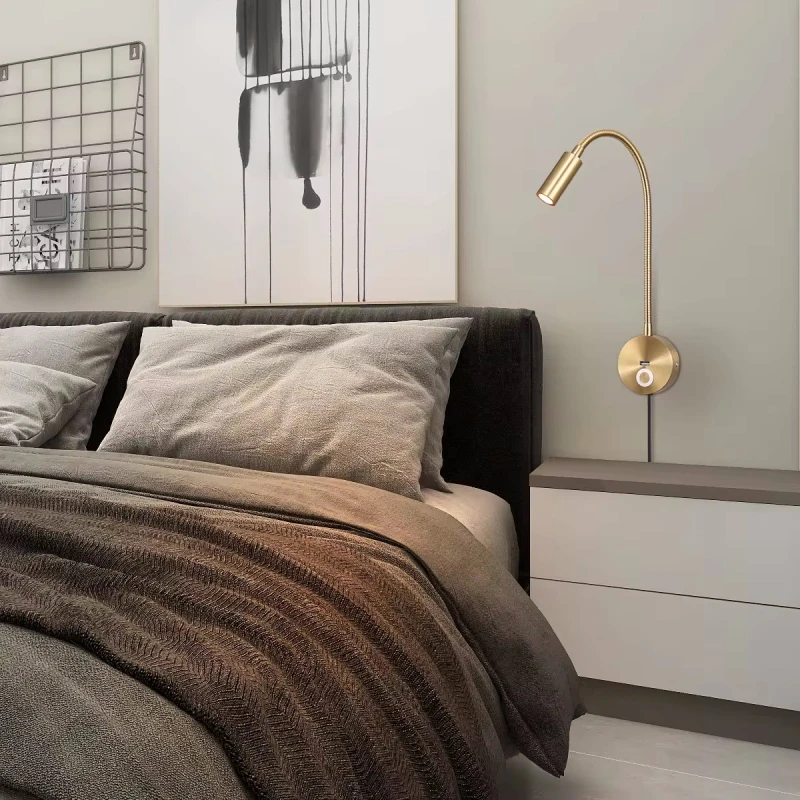 Tokili LED Golden Wall Lamp w/ USB Charger & Touch Dimmer - Bendable Gooseneck Bed Headboard Spotlight Sconce for Reading Lights - Image 3