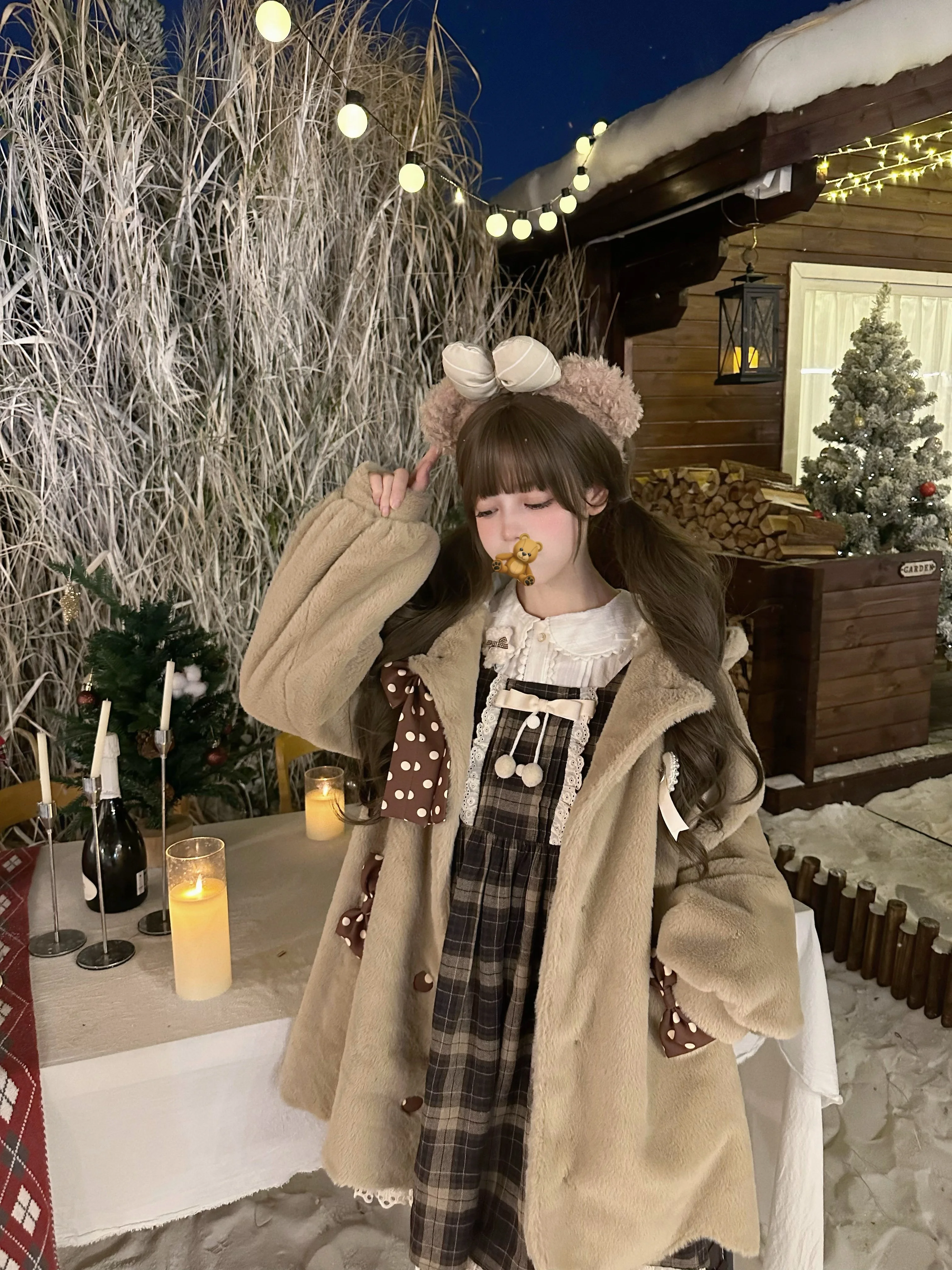 Abrigo de piel sintética para mujer, chaqueta de felpa gruesa suave y cálida Kawaii Lolita para invierno, ropa de abrigo holgada para hija 2025