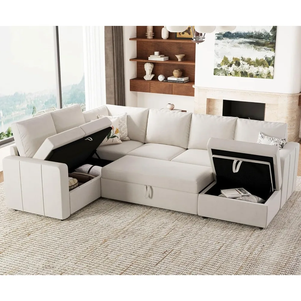 Sofa Bed Modular Sectional Sleeper Sofa with Pull Out Couch, U Shaped Sleeper Pull Out Bed, Convertible Sectional Couches