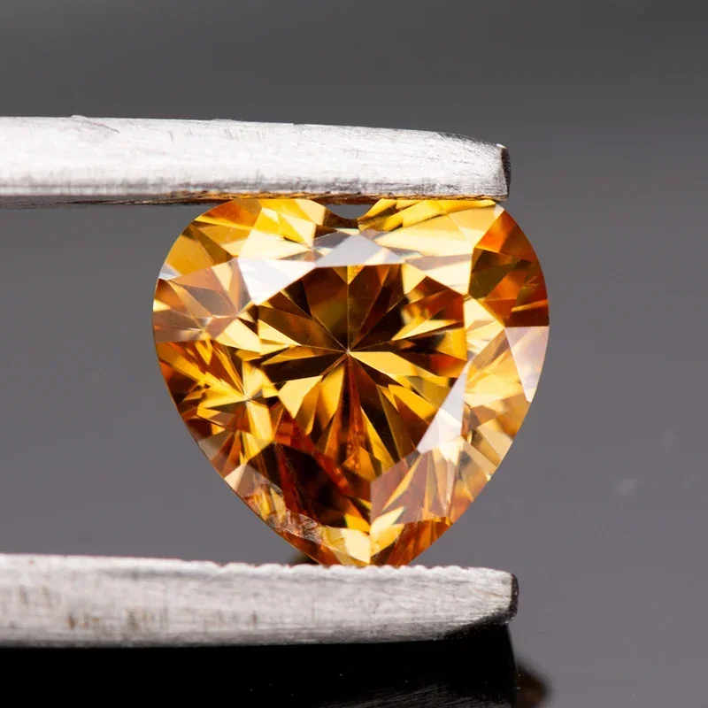 Moissanite Champagne Colours  Heart Cut Moissanite Stone GRA Certificate Lab Grown Diamond Ewelry Passed Diamond Tester