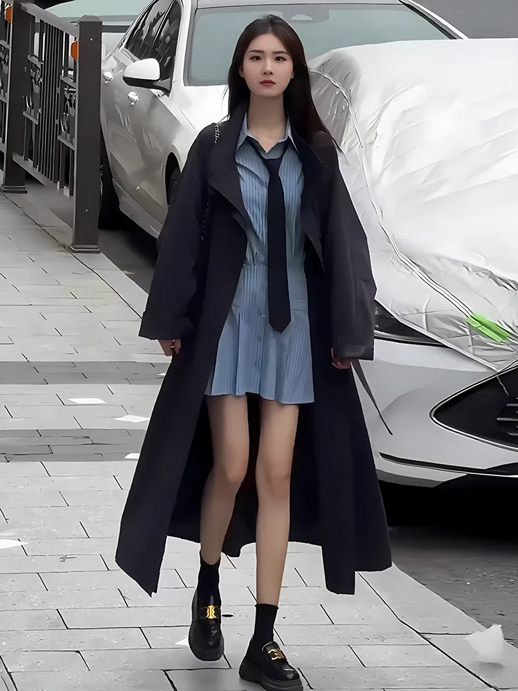 

Повседневное свободное пальто средней длины с воротником-стойкой для женщин, модная осенне-зимняя новинка, корейская ветровка для отдыха, верхняя одежда