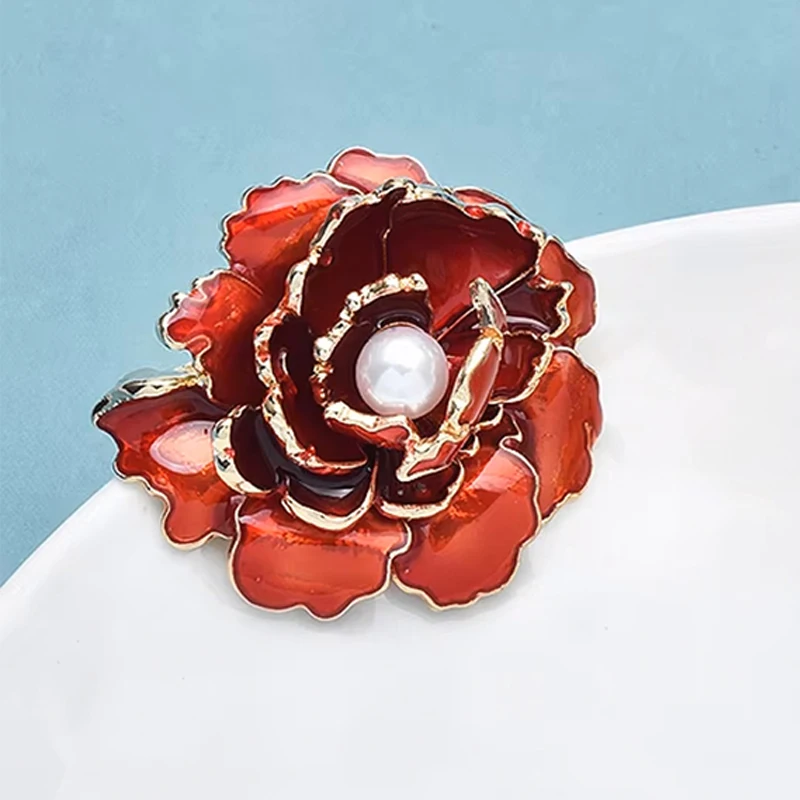 Wuli&baby Pretty Peony Flower Brooches For Women Unisex 2-color Enamel Pearl Plants Party Office Brooches Pins Gifts