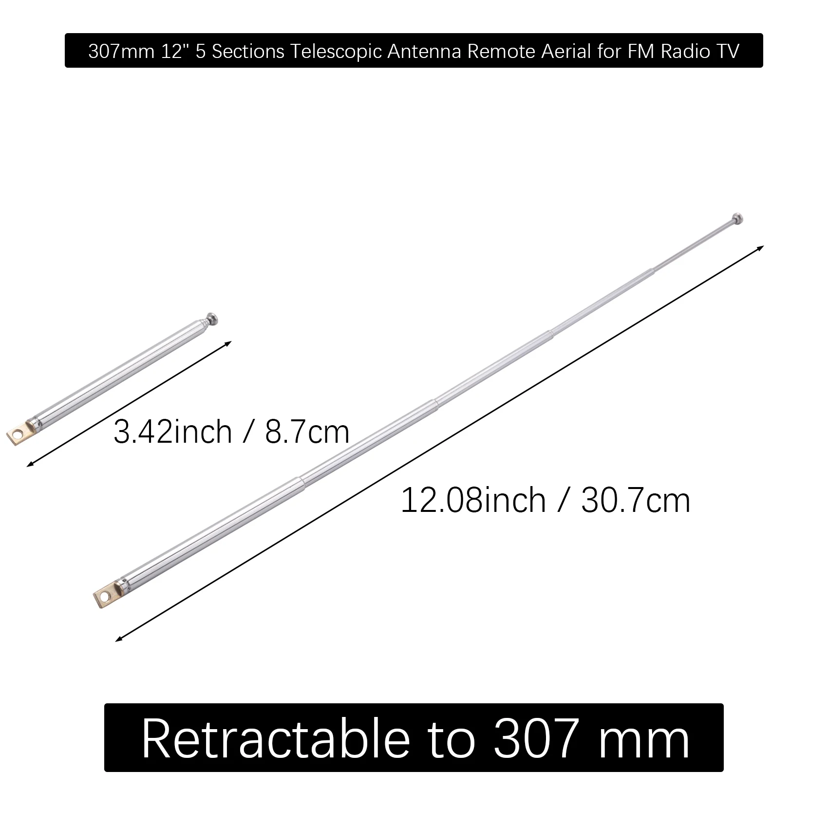 307mm 12" 5 Sections Telescopic Antenna Remote Aerial for FM Radio TV