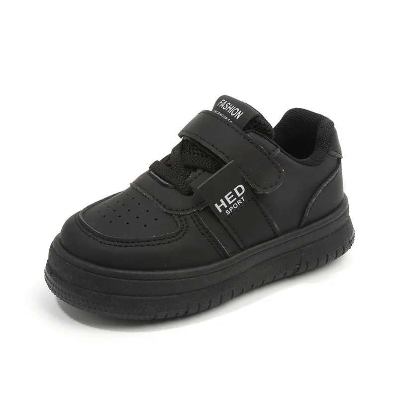 Zapatillas de deporte para niño y niña, zapatos informales de suela blanda, color negro, para primavera y otoño, 2024