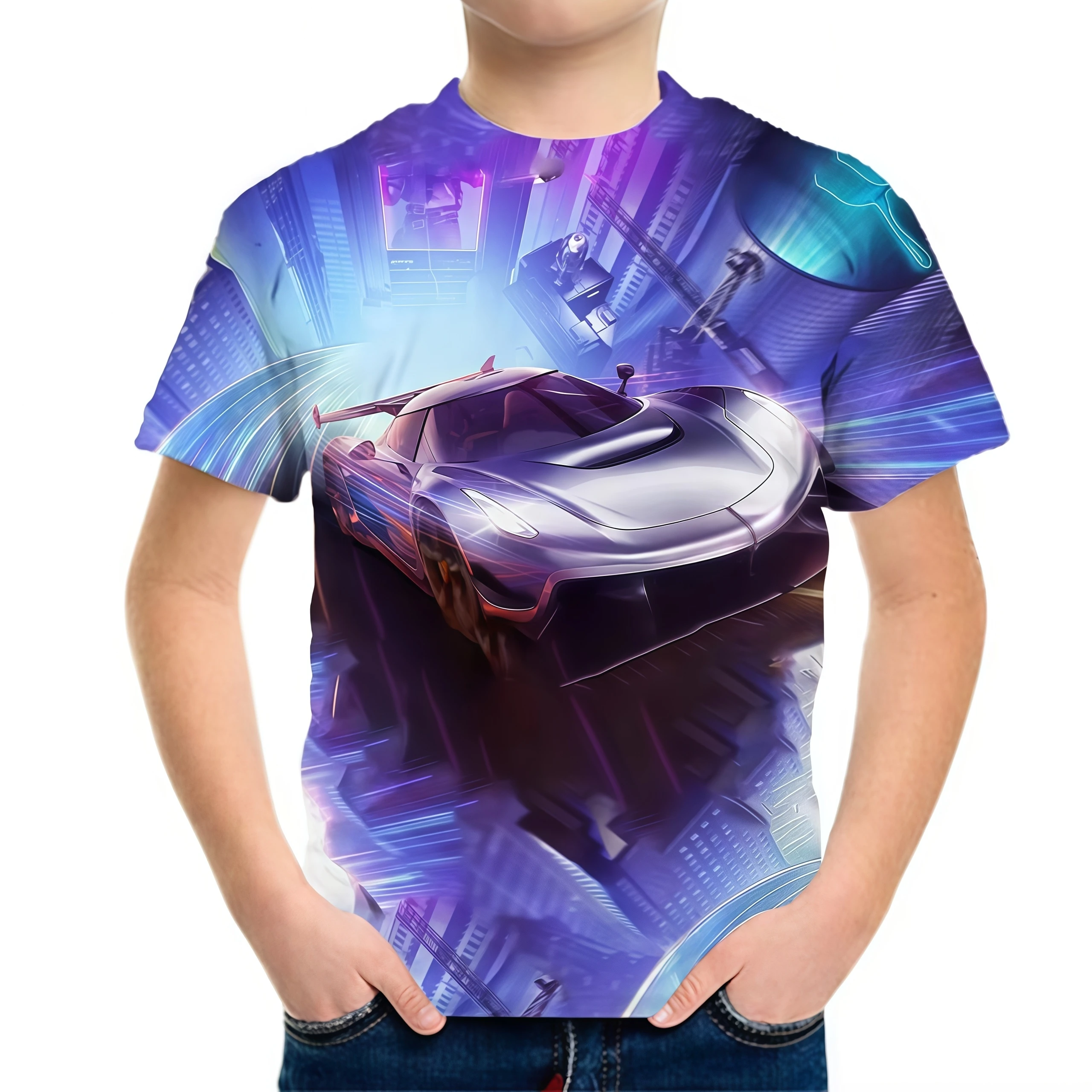 

2025 Kids Clothes T-Shirts Summer Short Sleeve Tees Crew Neck Children's Clothing Top Fashion 3D Car Print Causal Boy Clothes