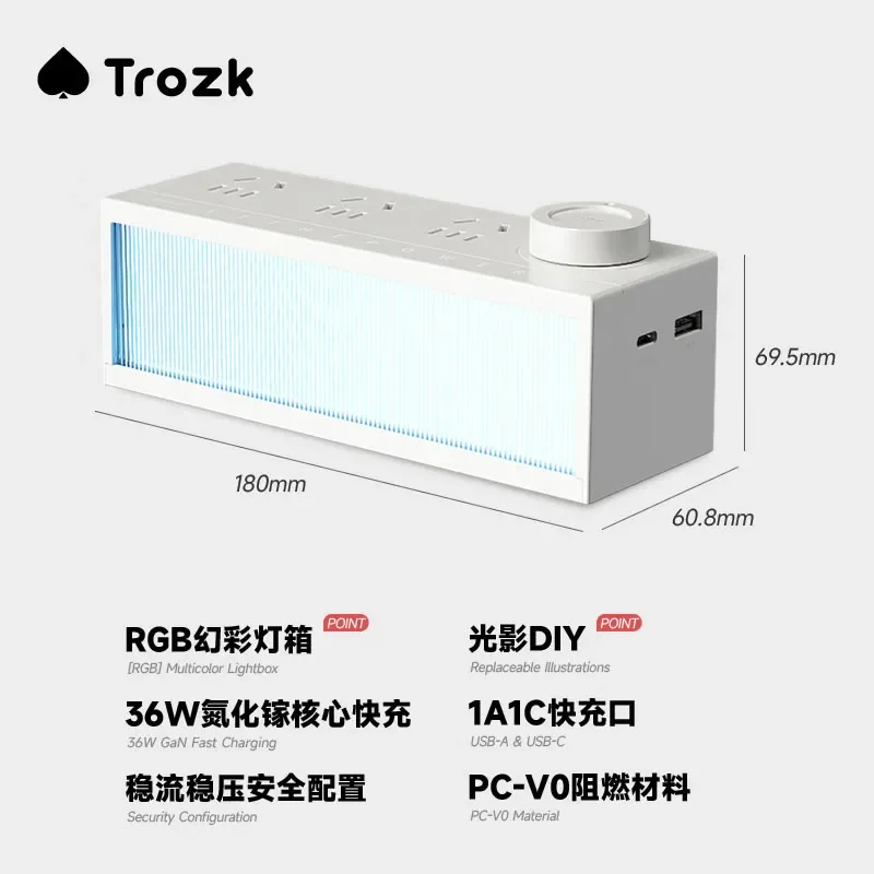 Trozk TL01 Socket Lightbox 36W Quick Charger Desktop Power Strip Gallium Nitride USB Fast Charger Typec Multiple Plug Home