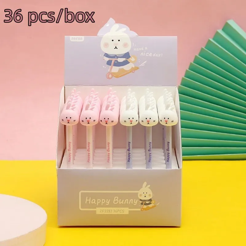 

36pcs/Box Kawaii Rabbit Press Gel Pen 0.5mm Black/Blue Ink Cute Gel Pens Office Writing Supplies Student School Stationery