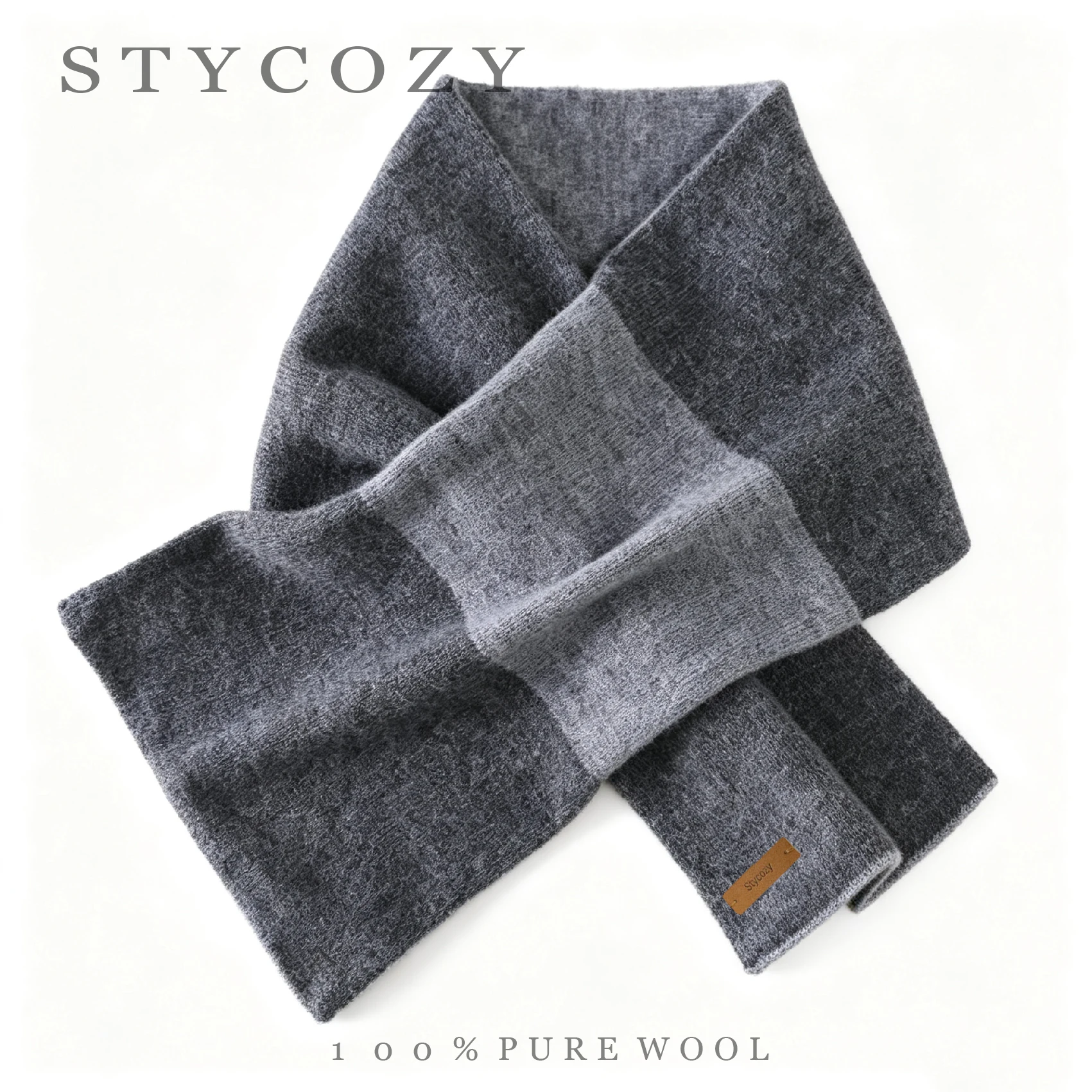 100%Pure Wool Women Pull Through Knitted Scarf Color Block Cross Neck Warmer Winter Warm Short Neckerchief Female Neck Scarf