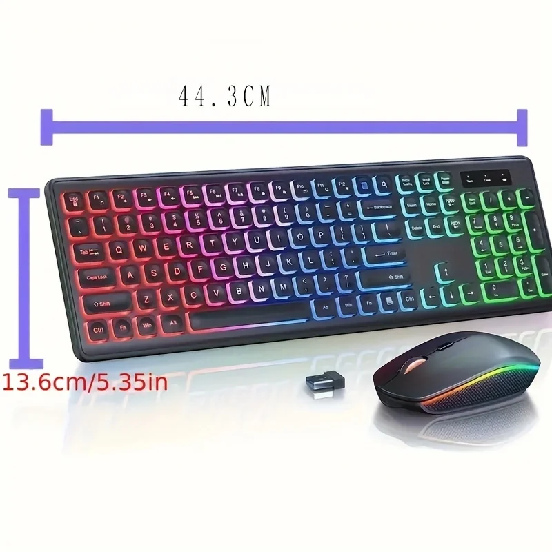 Jomaa 2.4G USB Bezprzewodowa Klawiatura i Mysz Combo Podświetlany Akumulatorowy Zestaw Bezprzewodowej Klawiatury USB Bezprzewodowy Combo do Komputera M.c