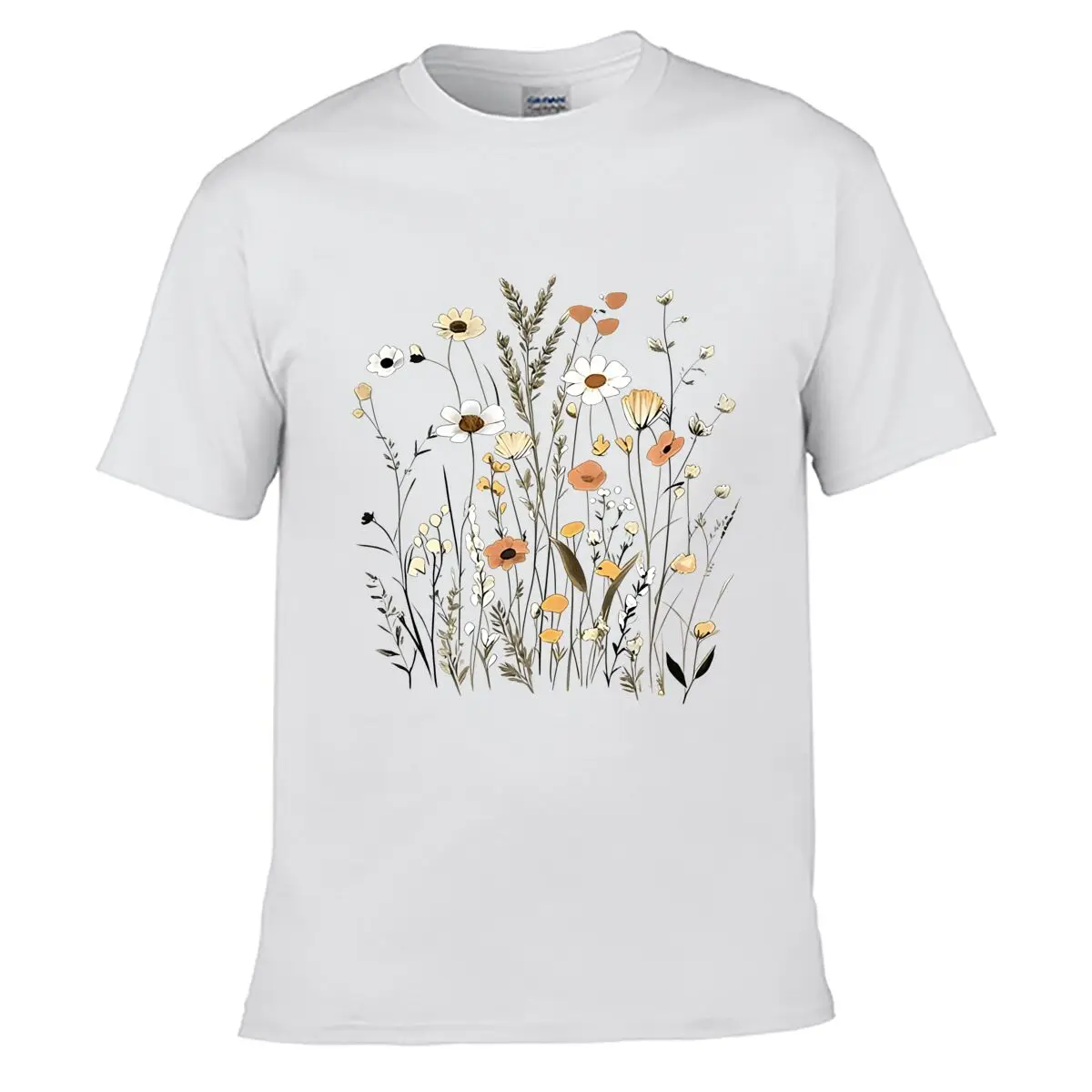 Vintage Wildflower Floral Meadow Art Solid Washed Vintage Tee Distressed Loose