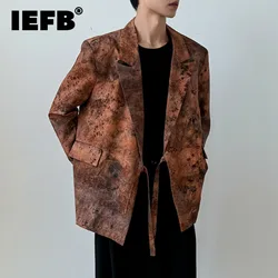 IEFB 2024 Autumn Korean Style Male Blazer Personalized Tie Dye Casual Loose Suit Jacket New Trendy Men's Wear Lace-up 9C7224