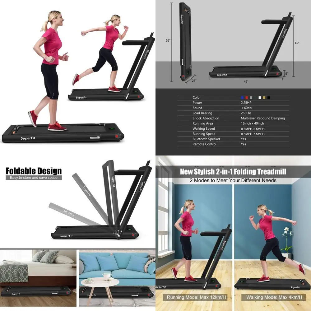 Kompaktes faltbares Laufband mit 2,25 PS, Bluetooth-LED-Monitor und Fernbedienung für kleine Räume