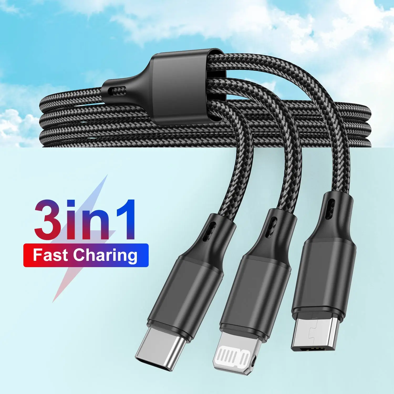 3 In 1 3A USB Cable Multiple Mobile Phone Type C Micro Fast Charging Cord For iPhone 14 Pro Max Xiaomi 13 POCO Realme Oneplus