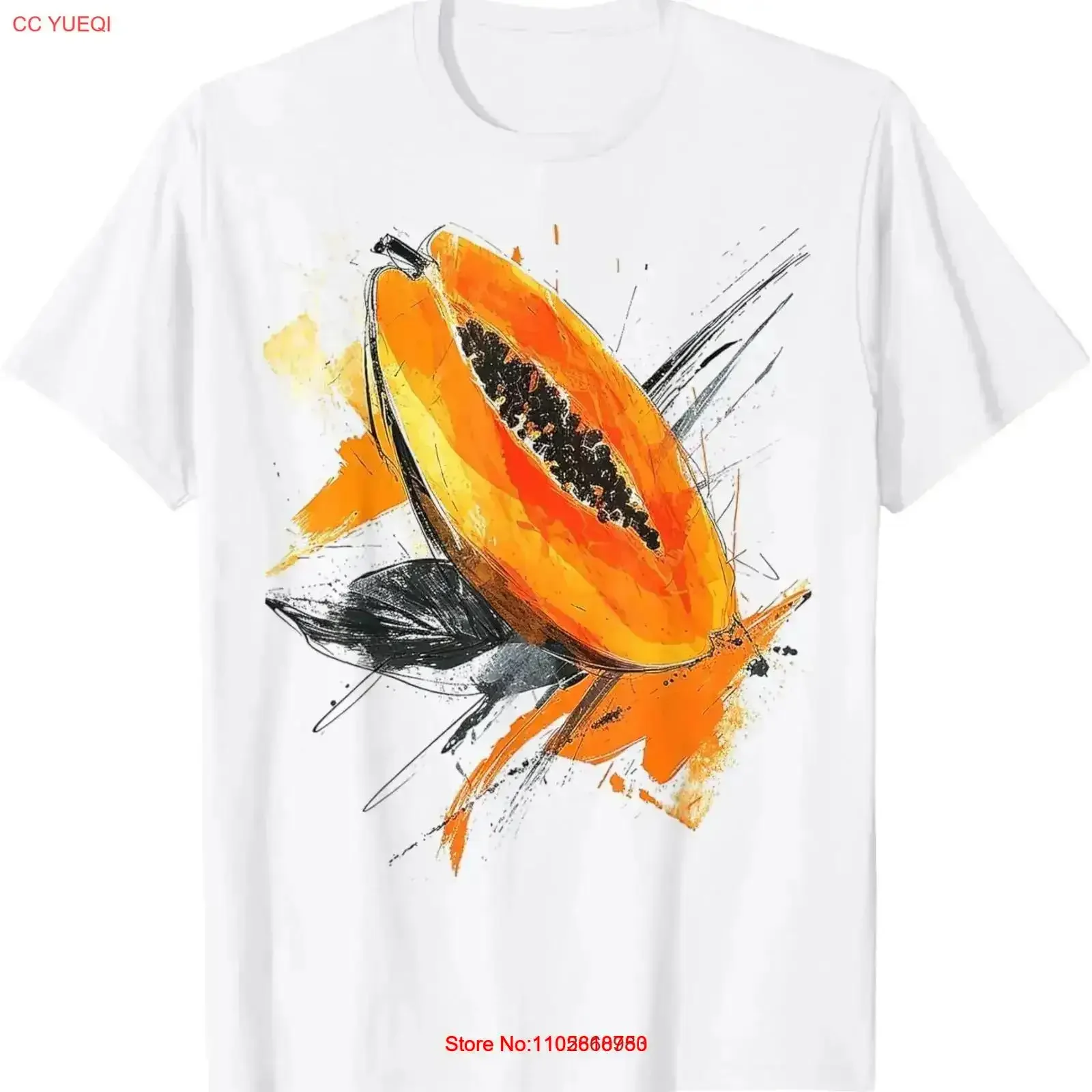 Papaya Drawing Abstract Art Print Fruit T Shirt vintage Washed Versatile Breathable Casual Slightly vintage Washed homme