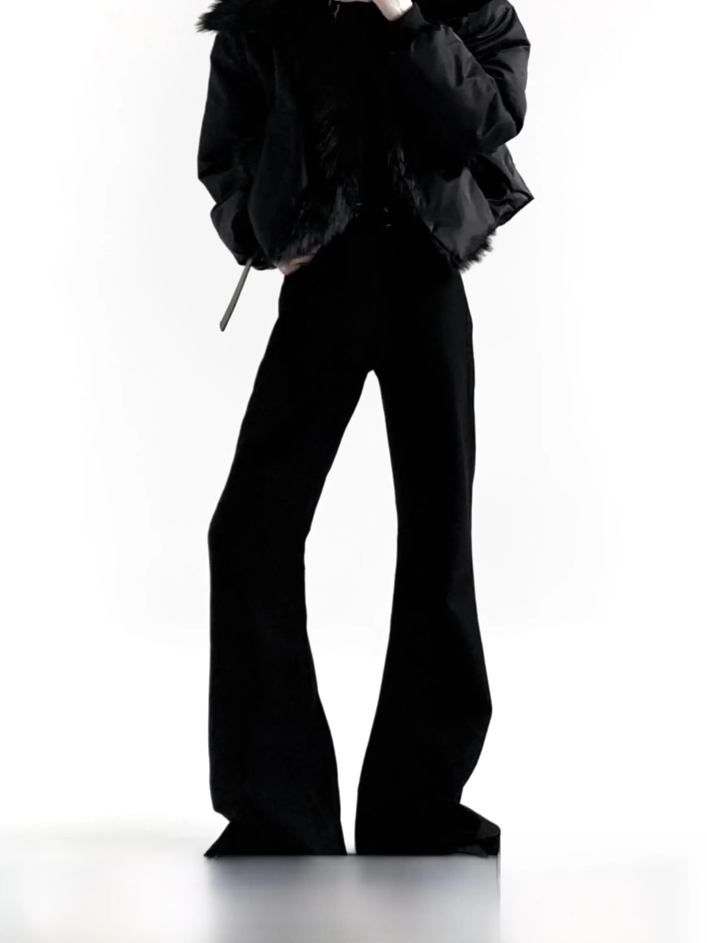 Classic Black Cleanfit Micro Flared Jeans Men's High Waist Stretch Denim Pants Long Floor-Length Draped Casual Wear