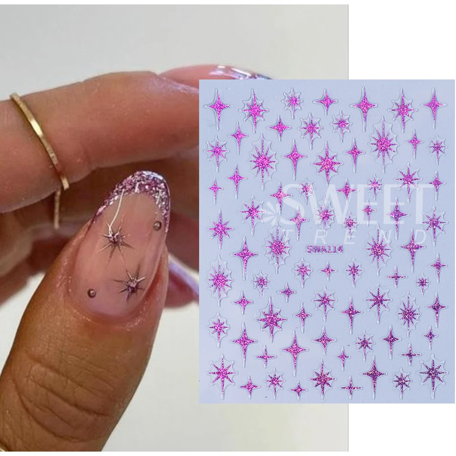 6 Stück Y2K Gold Silber Stern Nagelaufkleber 3D Metallic Laser Sternenlicht Sliders Unregelmäßiger Stern selbstklebende Nagelaufkleber Maniküre Dekor