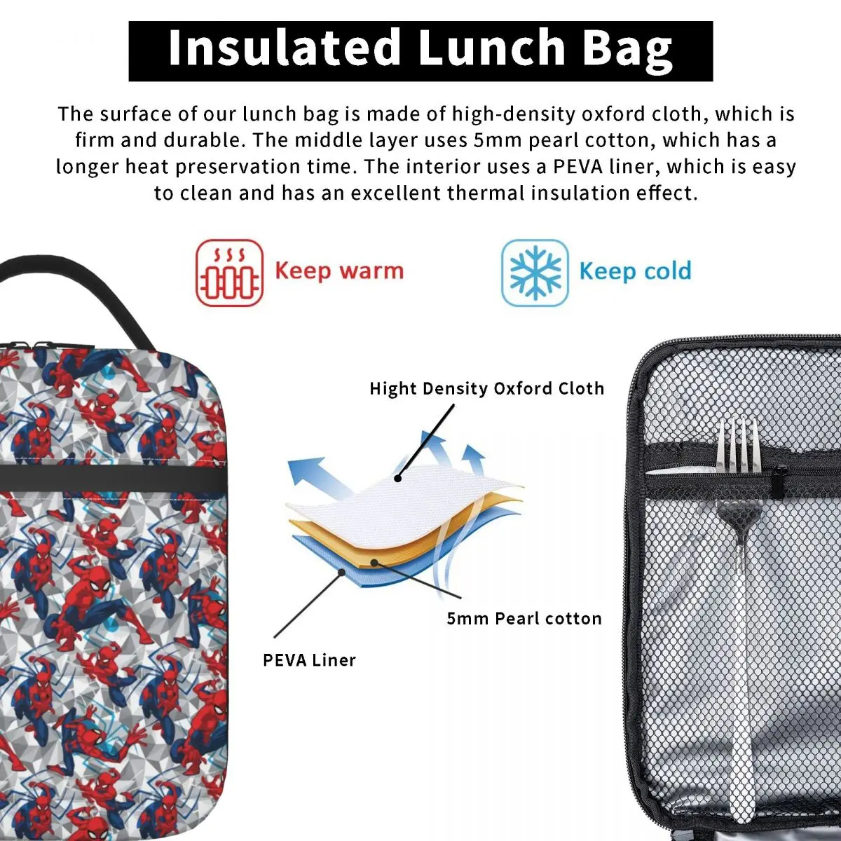 Custom Spider Man Super Hero Lunch Bag Women Thermal Cooler Insulated Lunch Box for Kids School Children image 4
