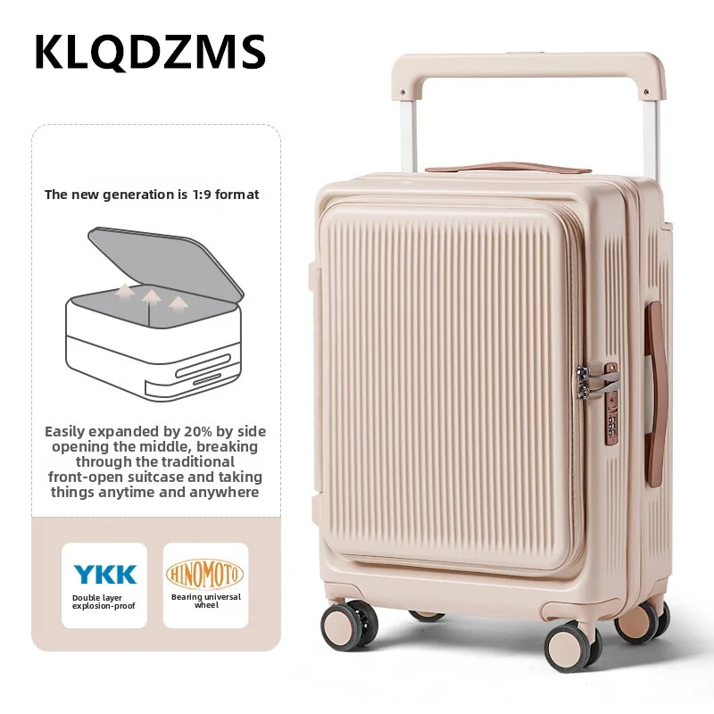 KLQDZMS Rolling Suitcase Front Opening Boarding Case Women's Laptop Trolley Case 20