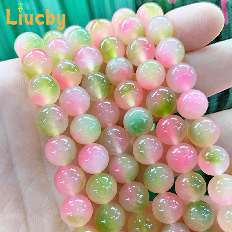 Peach Jade Marrow Chalcedony Natural stone pink green beads for Jewelry Making DIY Bracelets Accessories 15\
