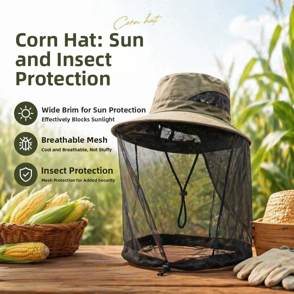 Cornfield Work Hat Protective Insect-Resistant Eye Protection Face Scratch Prevention Corn Picking Bee Mask Adjustable round Top