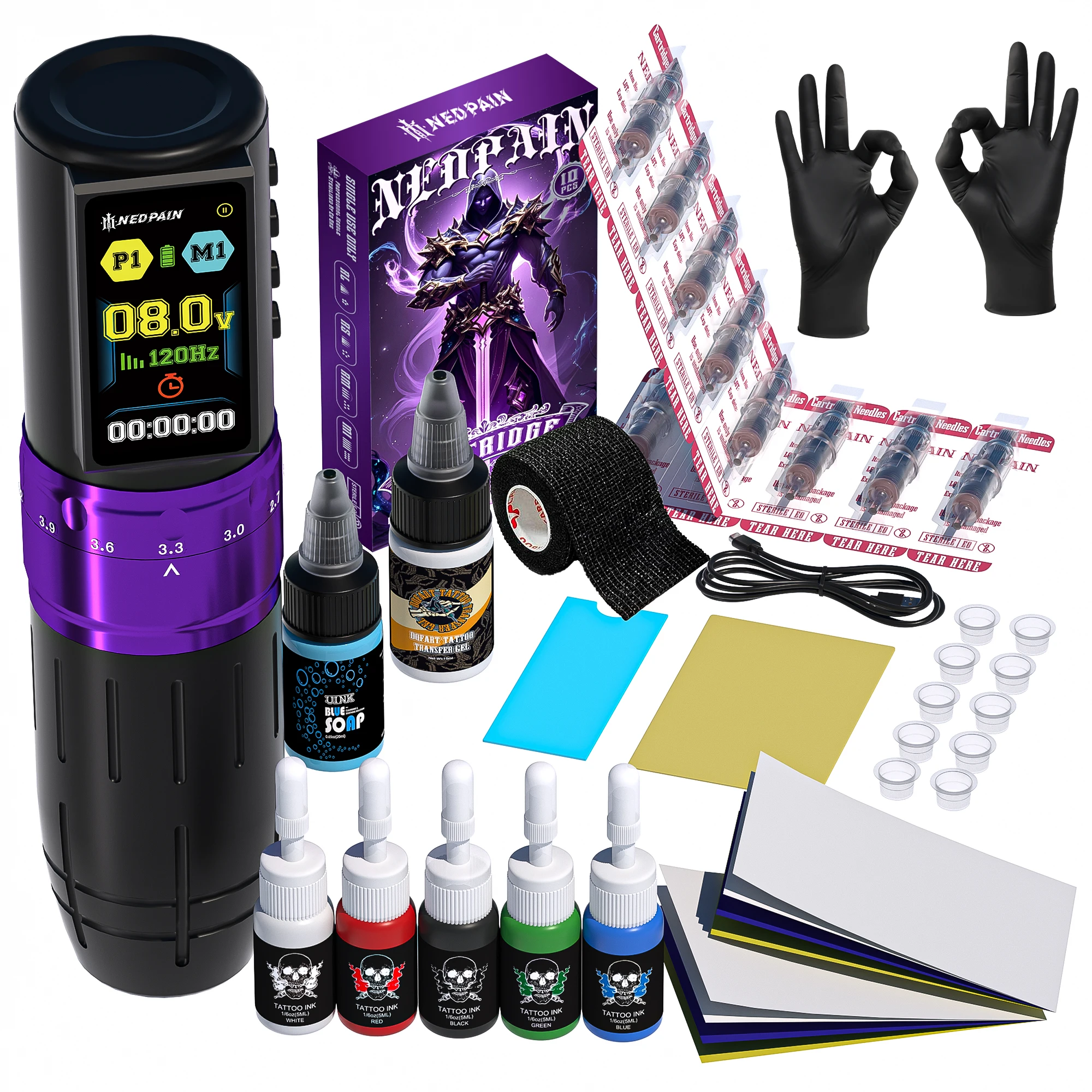 

Комплект профессиональной тату-машины 1,47 с OLED-дисплеем и несколькими функциями, подходит для начинающих и любителей татуировок.