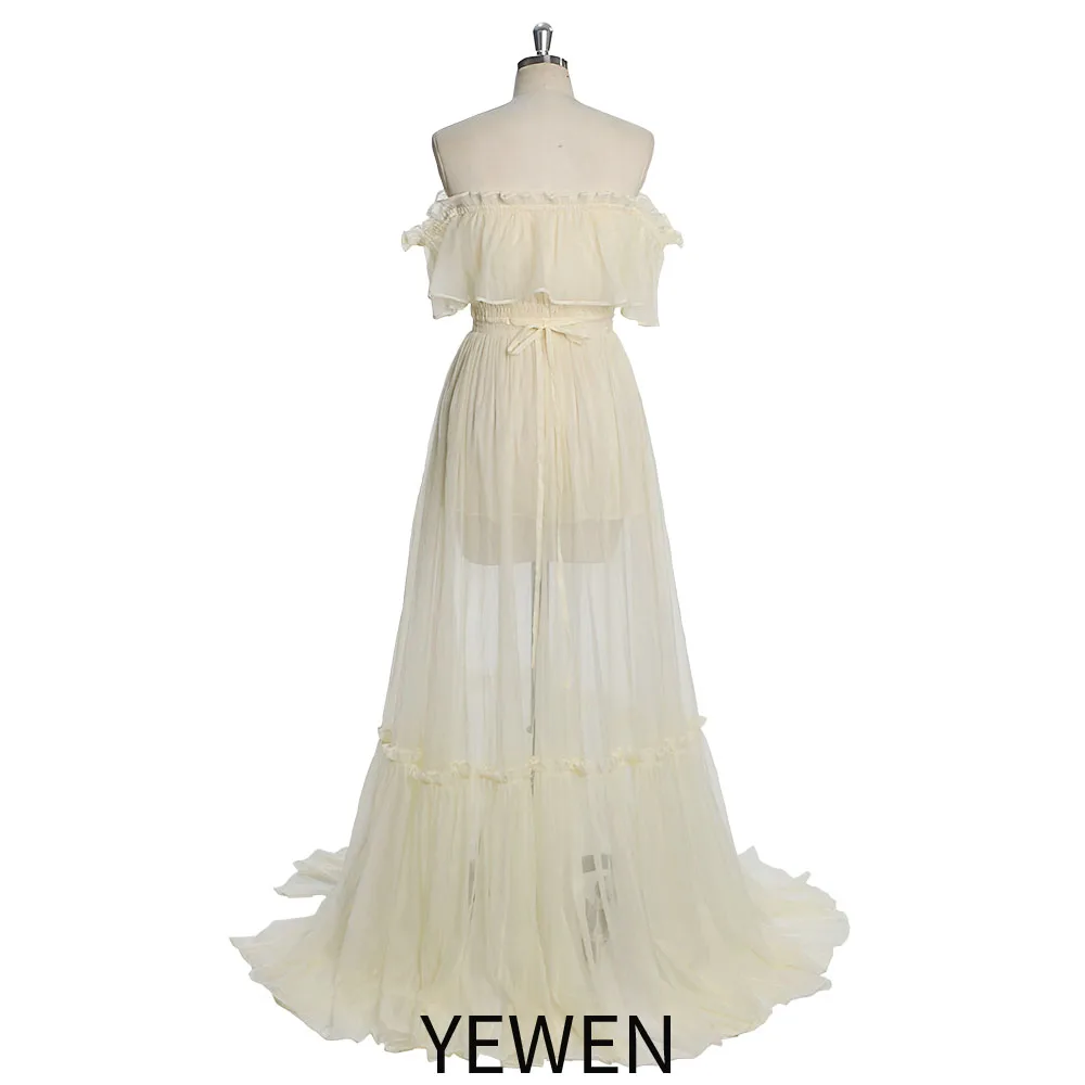 Off Shoulder Maternity Dress Stretchy Waist Photography Gown for Pregnant Women Maxi Pregnancy Dress for Photo Shoot W231045