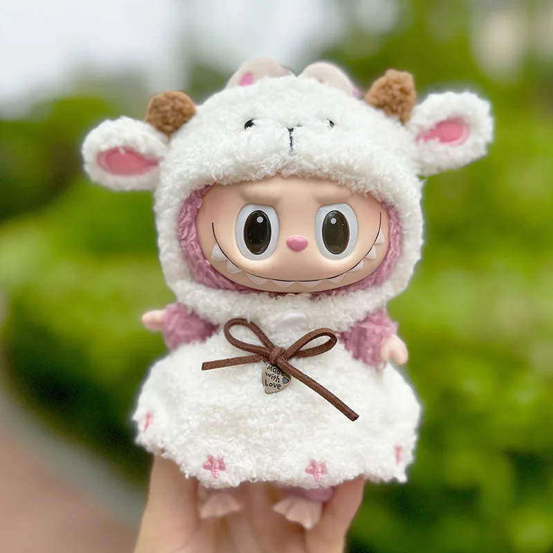 

17cm Labubu Doll Clothes Hoodies Doll Accessories Little Sheep Bib Pants Set Korea Kpop Exo Labubu Outfit Kawaii ﻿DIY Girl Gift