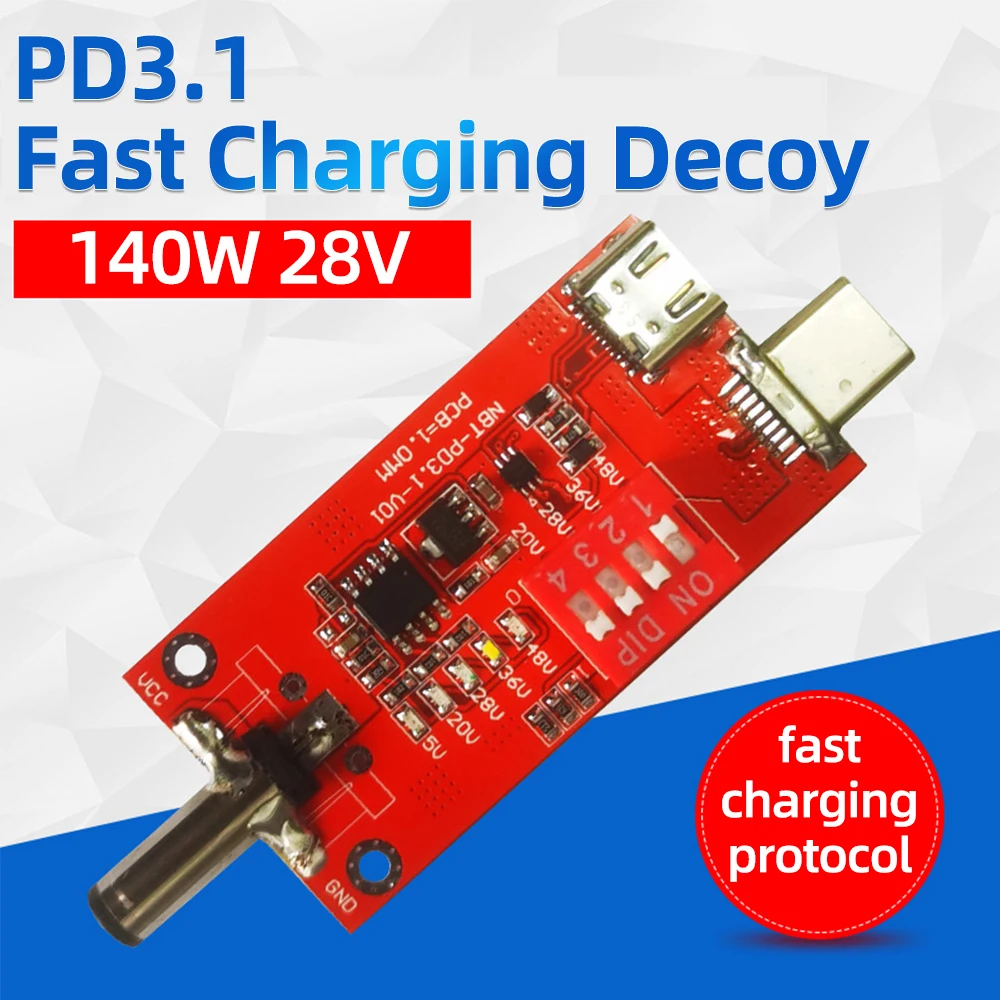 PD3.1 140W Decoy DC5.5x2.5 Output Positive Negative Extende Welding Point 20/28/36/48V Fixed Voltage Output EPR Test Aging Board