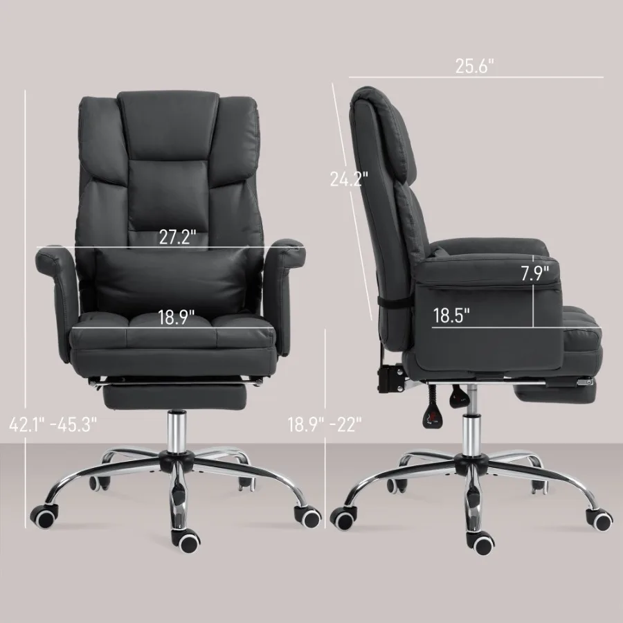 HOMCOM Executive Office Chair PU Leather Ergonomic Office Desk Chair Reclining and Swivel Chair with Footrest and Lumbar Suppor