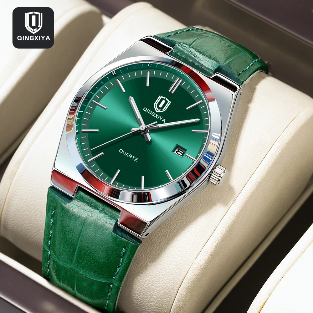 

QINGXIYA брендовые роскошные мужские кварцевые часы, водонепроницаемые светящиеся кожаные мужские наручные часы с датой, военные спортивные мужские часы Reloj + коробка