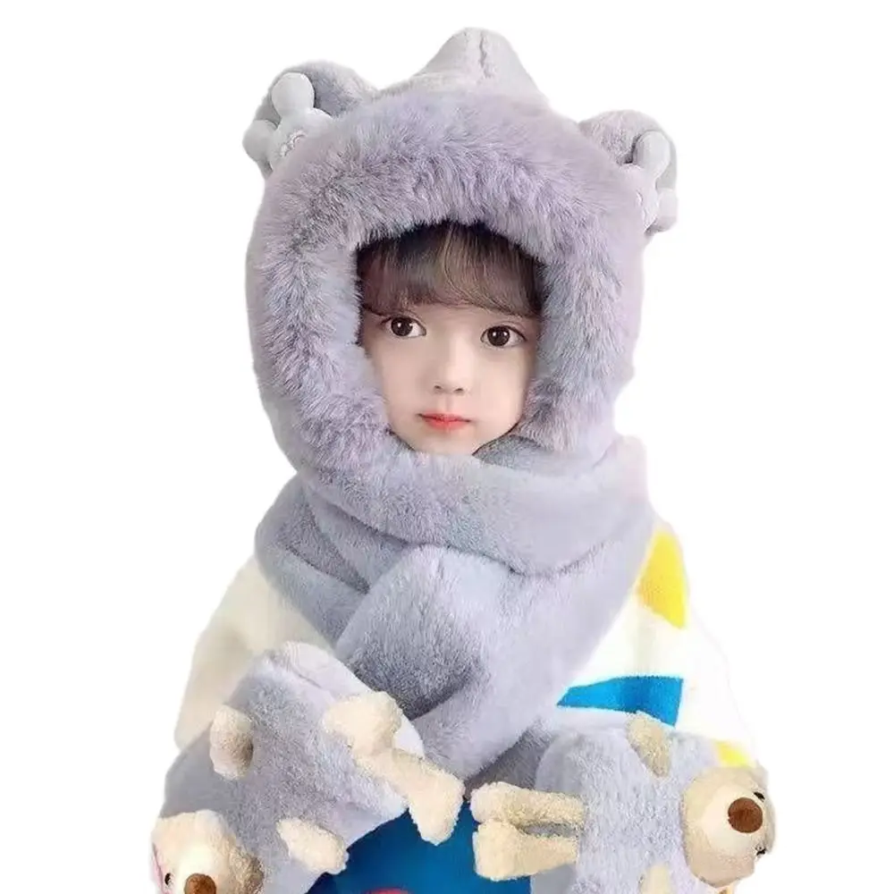 Gift Thick Hats Scarf Gloves Set Warm Fluffy 3-in-1 Soft Hat Windproof With Long Scarf Ear Protection Cap Toddler - view 5
